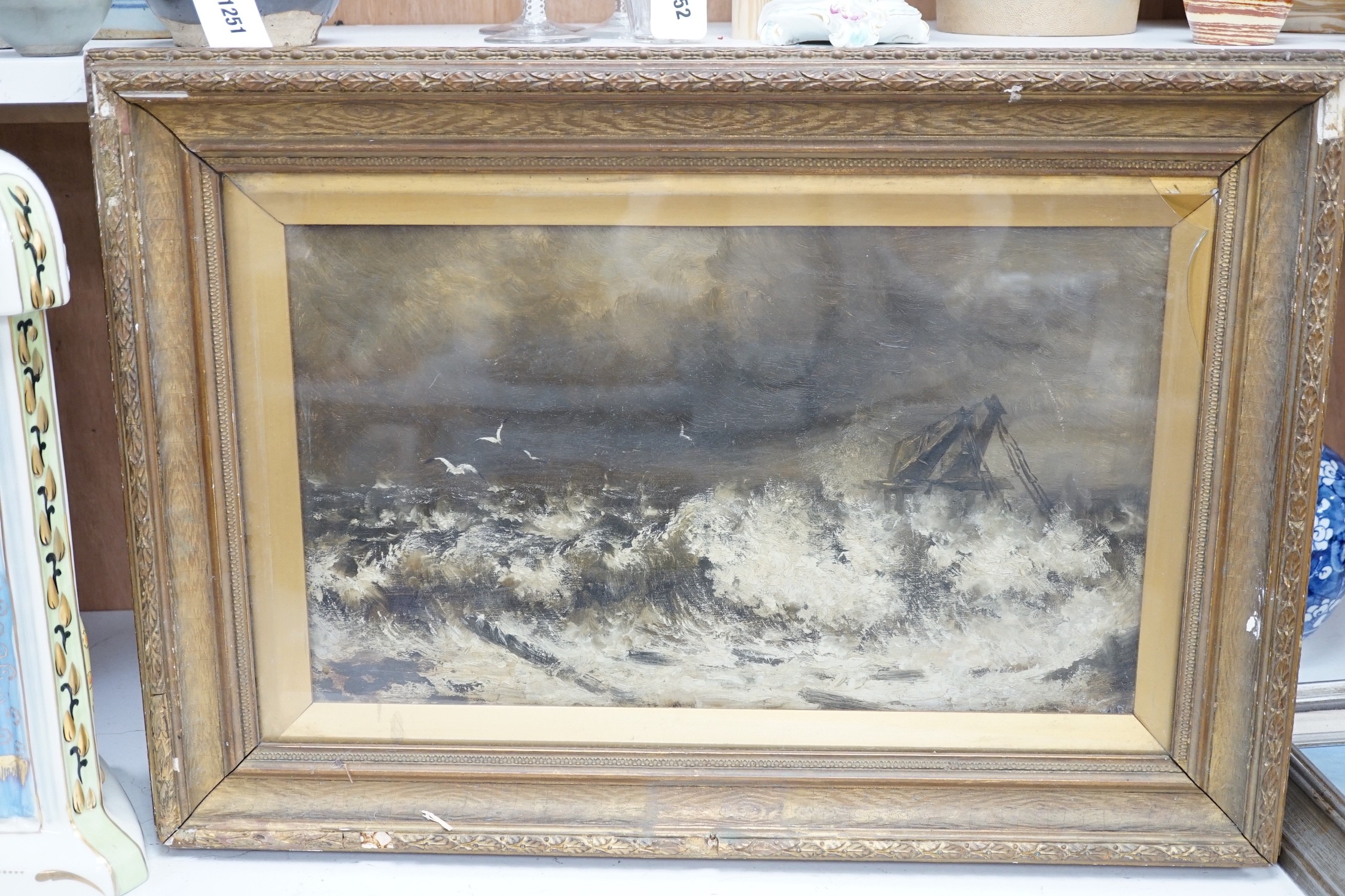 William Henry Borrow (1863-1901), pair of oils on canvas, The Brighton Chain Pier before and after its destruction in December 1896, signed, 68 x 47cm